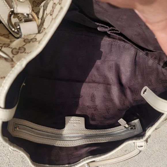 Authinticated Gucci Medium Twins Tote- Beige/Ivory Canvas- Monogrammed Canvas- - Picture 5 of 7